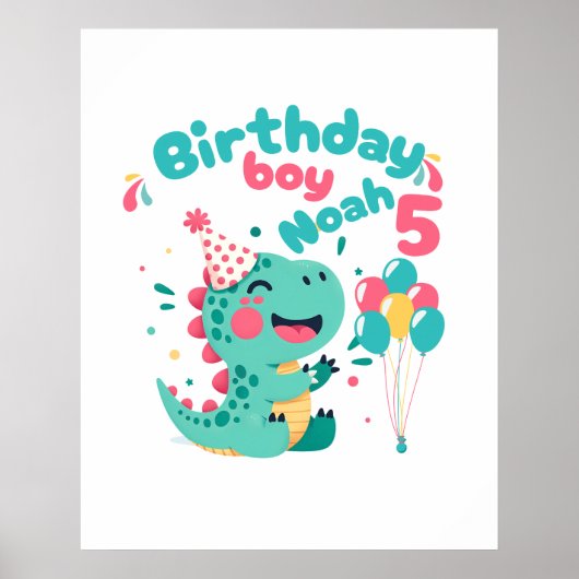 Verjaardagsjongen Dinosaurus Poster Aangepaste Naa (Voorkant)