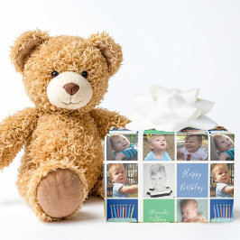 Verjaardagsjongen Fotocollage Sjabloon Schattige K Cadeaupapier