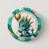 Verjaardagsjongen gepersonaliseerde Blauwgroen en Ronde Button 5,7 Cm (Voorkant)