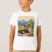 Verjaardagsjongen graafmachine apparatuur bouw t-shirt (Voorkant)