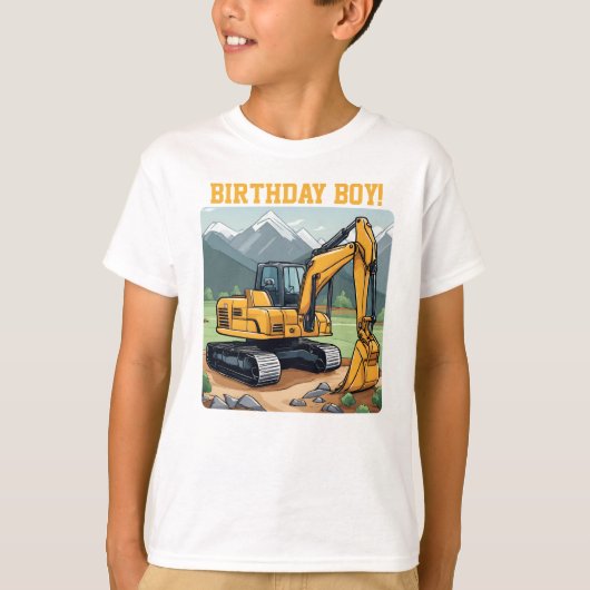 Verjaardagsjongen graafmachine apparatuur bouw t-shirt (Voorkant)