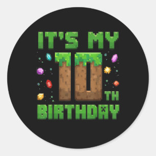 Verjaardagsjongen is mijn 10e verjaardag Gamer Pix Ronde Sticker