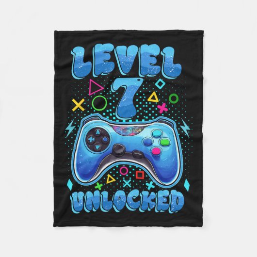 Verjaardagsjongen Level 7 Ontgrendeld Videospellet Fleece Deken (Voorkant)