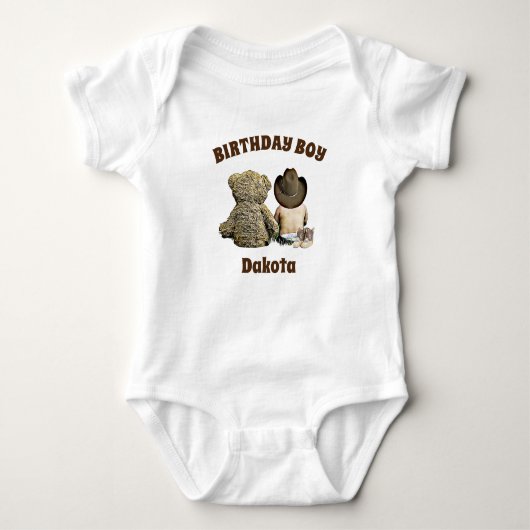 Verjaardagsjongen Lil' Cowboy en Teddy Bear Romper (Voorkant)