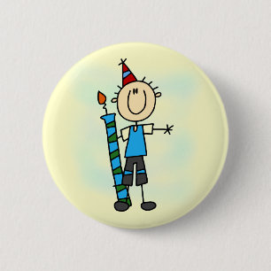 Verjaardagsjongen met kaars T-shirts en cadeaus Ronde Button 5,7 Cm