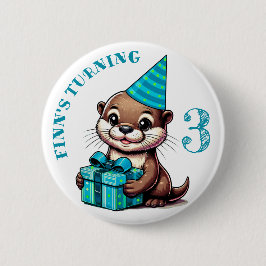 Verjaardagsjongen Otter thema verjaardag gepersona Ronde Button 5,7 Cm