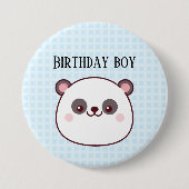 Verjaardagsjongen Panda Kawaii Ronde Button 7,6 Cm (Voorkant)
