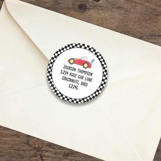Verjaardagsjongen Race Auto Whimsisch Retouradres Ronde Sticker