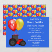 Verjaardagsjongen rode tractor en ballonnen  kaart (Voorkant / Achterkant)