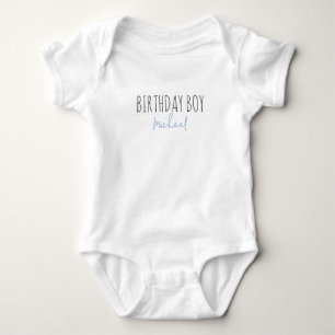 Verjaardagsjongen Schattig Blauw Script Naam Eerst Romper