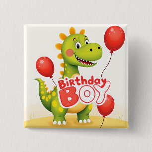 Verjaardagsjongen Schattigee dinosaurus met rode b Vierkante Button 5,1 Cm