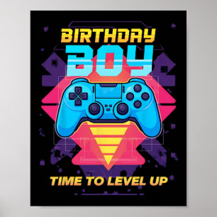 Verjaardagsjongen Tijd om te Level Up Videospel Ga Poster