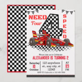 Verjaardagsjongen voor vierversnellingsrace auto n kaart (Voorkant / Achterkant)