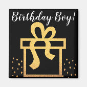 Verjaardagsjongen Zwart en Gouden Faux Folie Magneet (Voorkant)