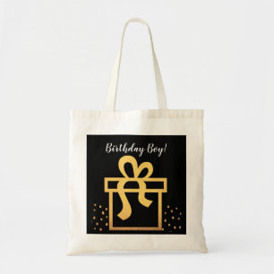 Verjaardagsjongen Zwart en Gouden Faux Folie Tote Bag