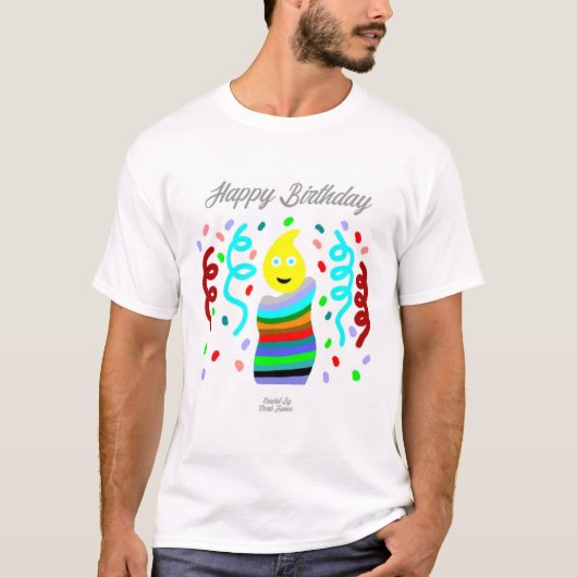 Verjaardagskaars Groeten Heren Basic T-Shirt (Voorkant)