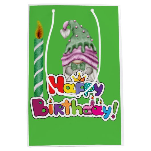 Verjaardagskaars Kabouter Medium Cadeauzakje (Voorkant)