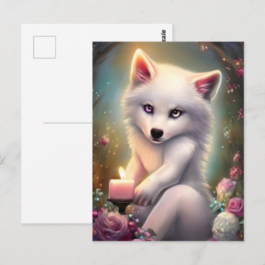 Verjaardagskaars Schattige Witte Baby Vos Briefkaart (Voorkant / Achterkant)