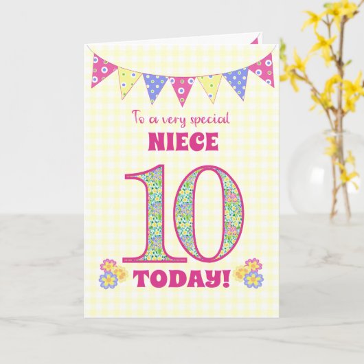 Verjaardagskaart 10 jaar met sleutelbloemen vlagge kaart (Gele Bloem)