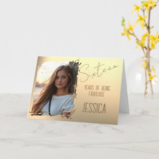 Verjaardagskaart 16 jaar kaart (Gele Bloem)