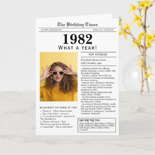 Verjaardagskaart 1982 kaart (Gele Bloem)