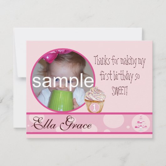 Verjaardagskaart 1e verjaardag dank je wel bedankkaart (Voorkant)