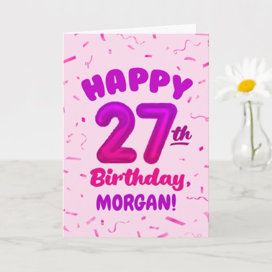 Verjaardagskaart 27 jaar met eigen naam kaart (Kleine Plant)