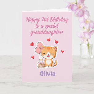Verjaardagskaart 3 jaar kleindochter, Mooie Kitten Kaart