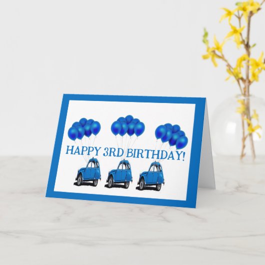 Verjaardagskaart 3e verjaardag - Blauwe auto en ba Kaart (Gele Bloem)