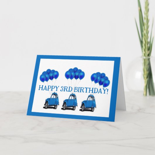 Verjaardagskaart 3e verjaardag - Blauwe auto en ba Kaart (Voorkant)