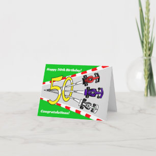 Verjaardagskaart 50 jaar raceauto's kaart