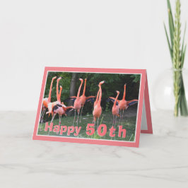 Verjaardagskaart 50 Roze Flamingo Kaart