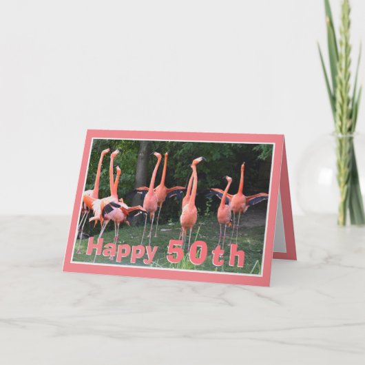 Verjaardagskaart 50 Roze Flamingo Kaart (Voorkant)