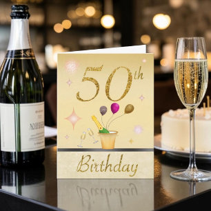 Verjaardagskaart 50ste verjaardag Goud Glamour Kaart