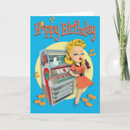 verjaardagskaart 50ties rock classic jukebox kaart (Voorkant)