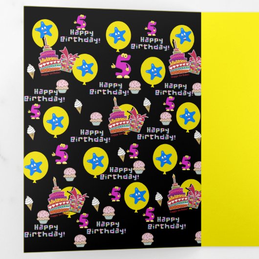 Verjaardagskaart 5 jaar, #5 Zwart Drieluik Kaart (Binnenzijde eerst)