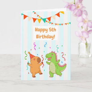 Verjaardagskaart 5 jaar Adorable T-Rex Capybara Kaart