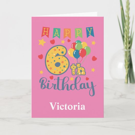 Verjaardagskaart 6 jaar kaart (Voorkant)