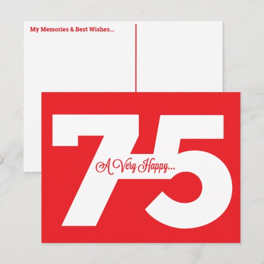 Verjaardagskaart 75 jaar - in rood briefkaart (Voorkant / Achterkant)