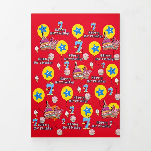 Verjaardagskaart 7 jaar, #7 Rood & Geel Drieluik Kaart (Cover)