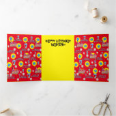 Verjaardagskaart 7 jaar, #7 Rood & Geel Drieluik Kaart (Binnen)