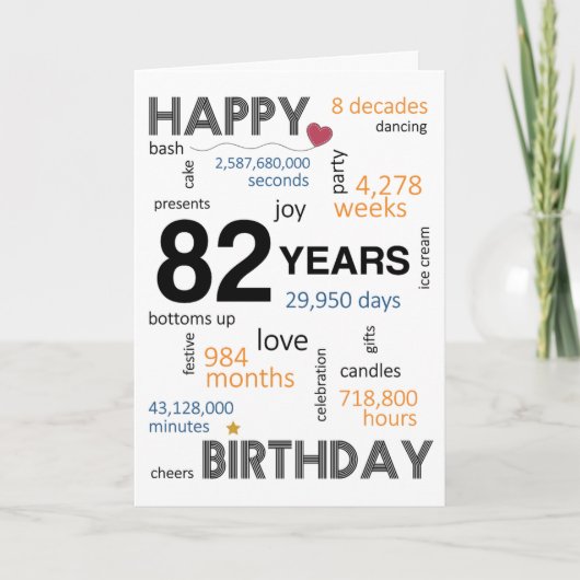 Verjaardagskaart 82 jaar bedankkaart (Voorkant)