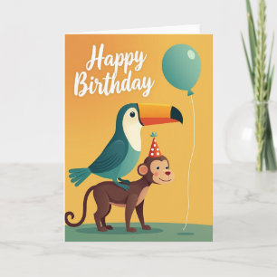 Verjaardagskaart Aap Vogel Feestje Kaart