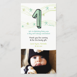 Verjaardagskaart baby 1 jaar nummer 1 bedank foto  bedankkaart