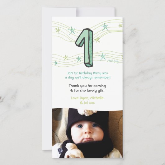 Verjaardagskaart baby 1 jaar nummer 1 bedank foto bedankkaart (Voorkant)