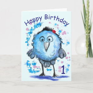 Verjaardagskaart baby 1e grappige vogel aanpasbaar kaart