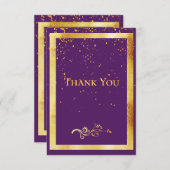 Verjaardagskaart bedankje paars goud confetti bedankkaart (Voorkant / Achterkant)
