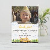 Verjaardagskaart bedankje schoolbus feestje kaart (Staand voorkant)