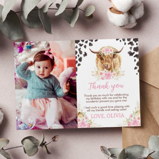 Verjaardagskaart bedankt Highland Cow feestje