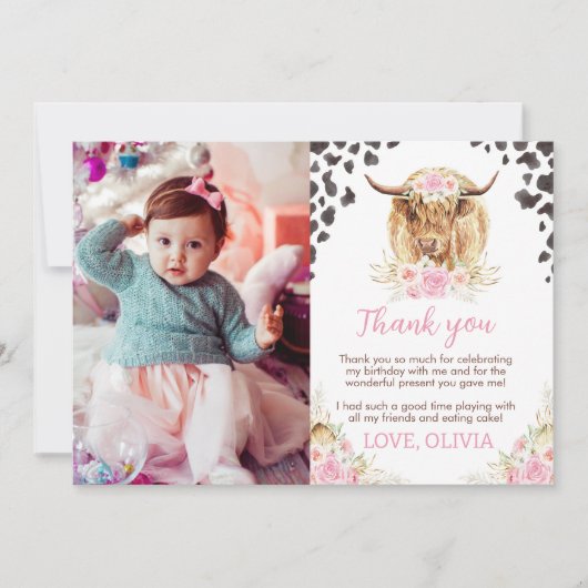 Verjaardagskaart bedankt Highland Cow feestje (Voorkant)